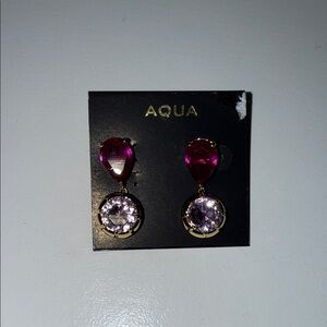 Aqua Fuchsia and Gold Teardrop Earrings